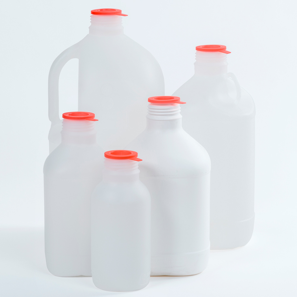 PE-Rundflaschen, weiß mit Volumen von 500 ml bis 5 Liter