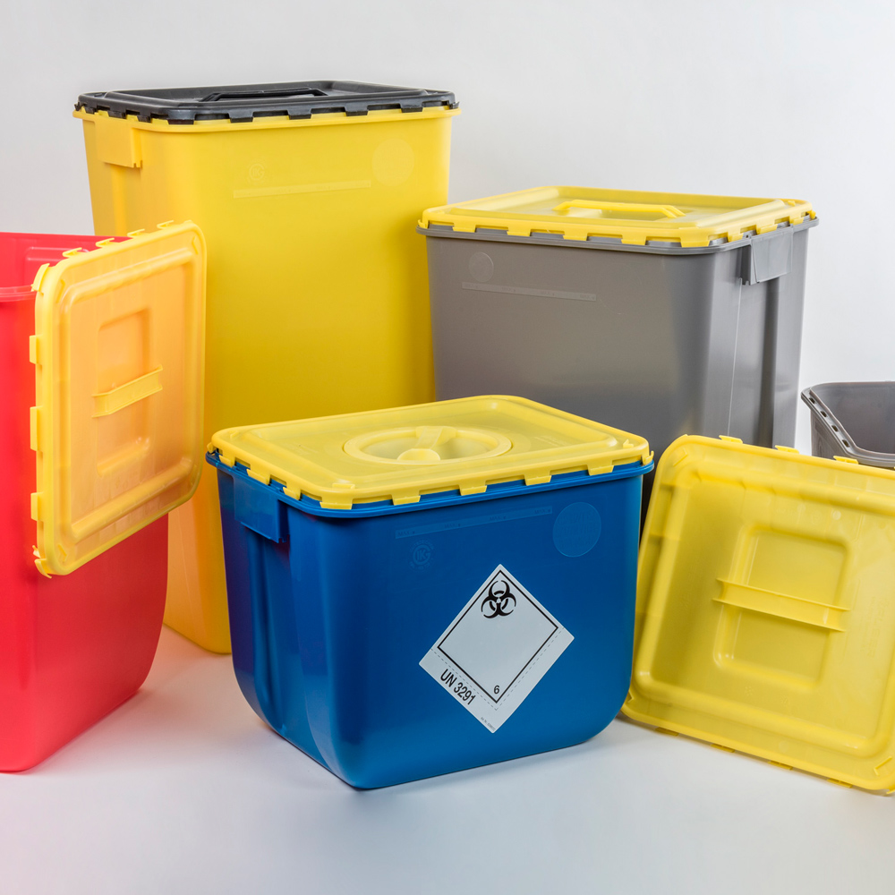 rechteckige Großbehälter für die Sammlung und den Transport von klinischen Abfällen